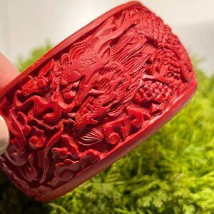 Carved Red faux Cinnabar Bangle with Dragon